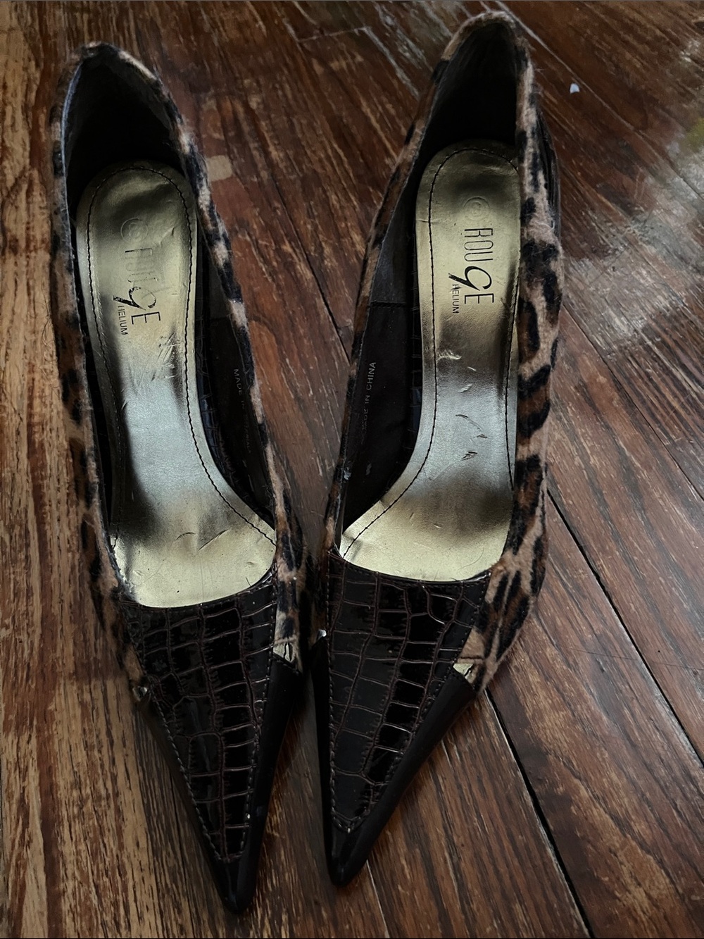 Rouge Helium Leopard & Brown Croc Pointed Pumps